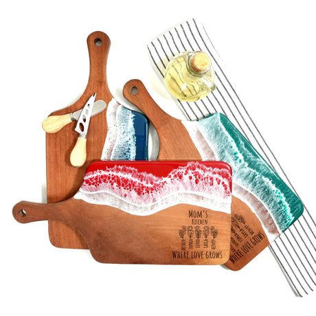 a wooden cutting board with a knife and other kitchen items