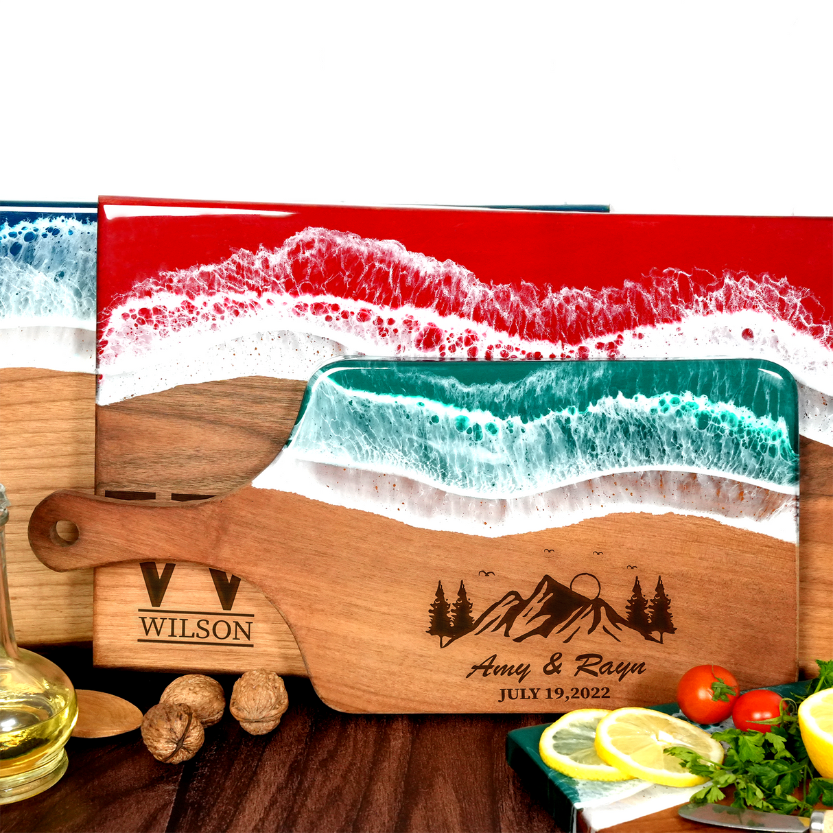 Epoxy Resin Live Edge Charcuterie Board, Wedding Gifts, Personalized Newly Wed Gifts, Engagements Gift, Anniversary Gift for Couple, Wedding