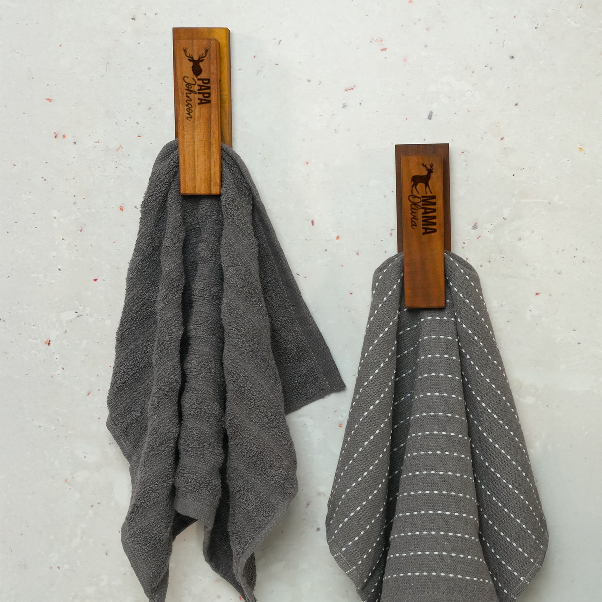 Personalized Wood Towel Holder with Metal Ball Grip: Modern Wall Mounted Coat Rack, Kitchen Decor