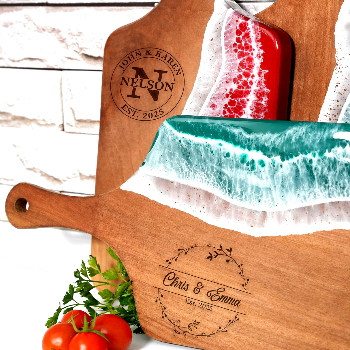 Personalized Resin Ocean Cutting Board, Christmas Gift for Couple, Wedding Gift, New Home Couple Gift, Housewarming Gift, Epoxy Walnut Board