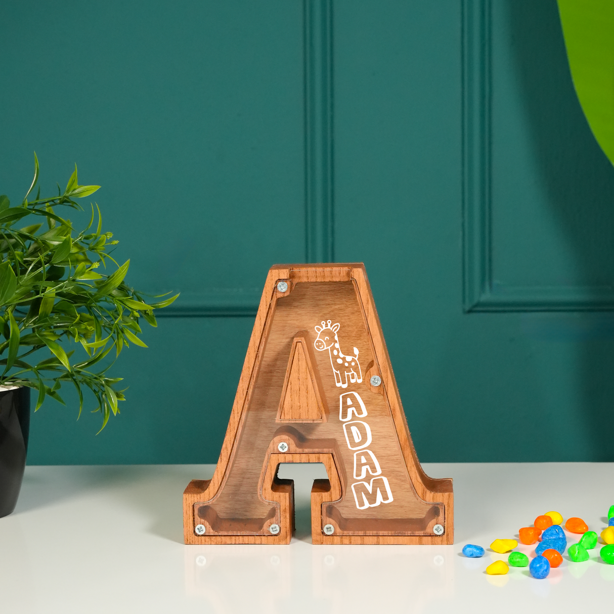 Personalized Wooden Kids Letter Piggy Bank: Custom Name Gifts for Boys