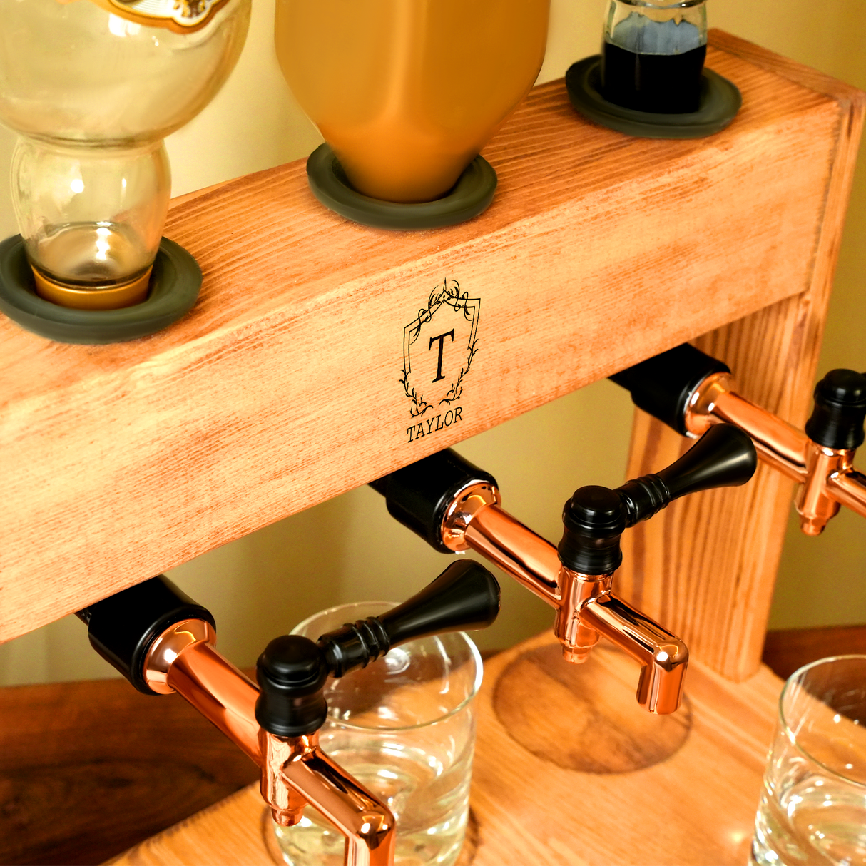 Personalized Wooden Whiskey Alcohol Dispenser with Glasses, Anniversary Gift for Him, Groomsmen Gift Idea, Dad Birthday Gift, Man Cave Decor