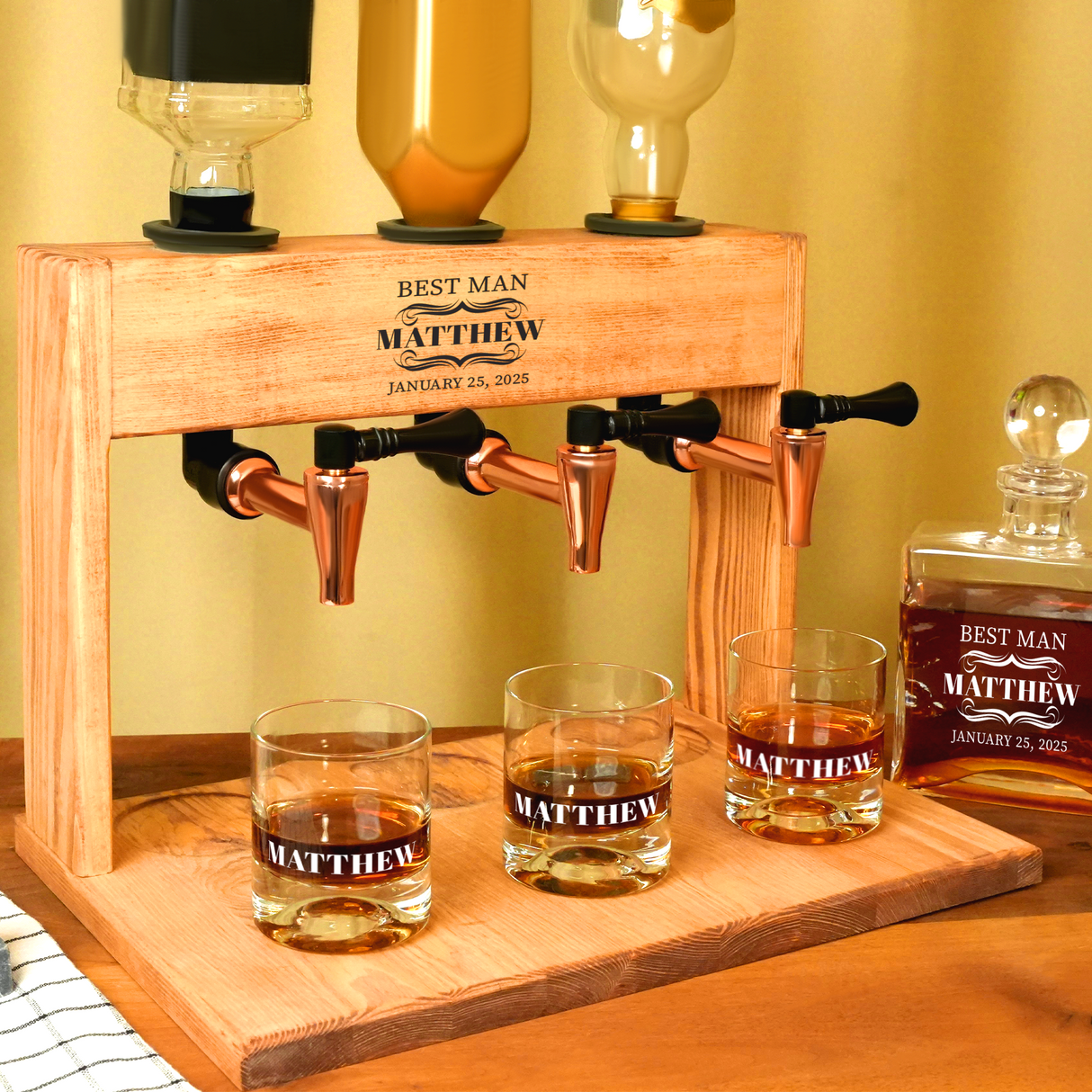 Custom Whiskey Dispenser, Wooden Liquor Dispenser, Birthday Gifts for Him, First Fathers Day, Groomsmen Gift, Custom Dad Whiskey Gift