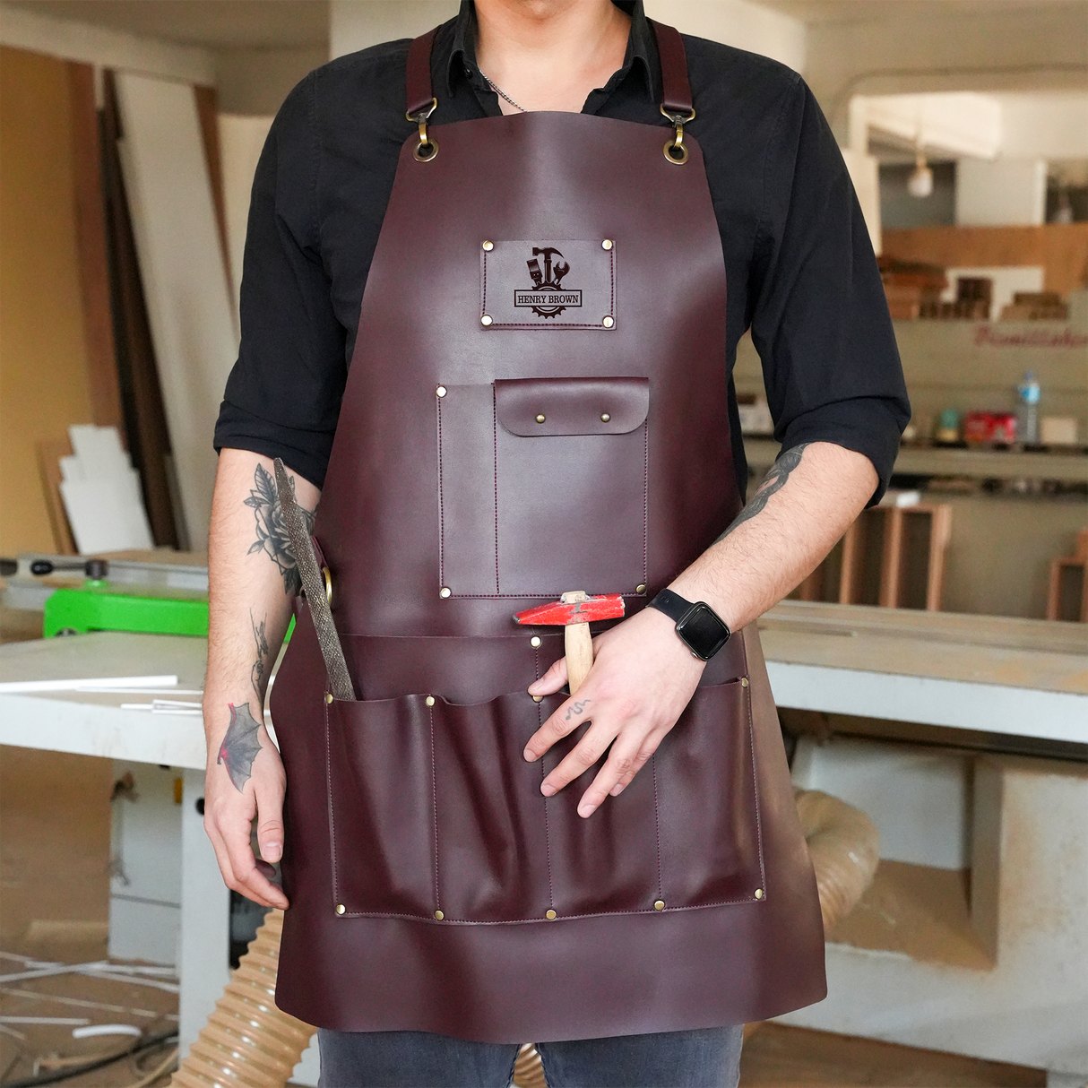 Custom Leather Apron Woodworker Gift, Mechanic Gift, Gift for Him, Personalized Logo Workshop Apron, Garden Apron, Mens Apron with Pockets