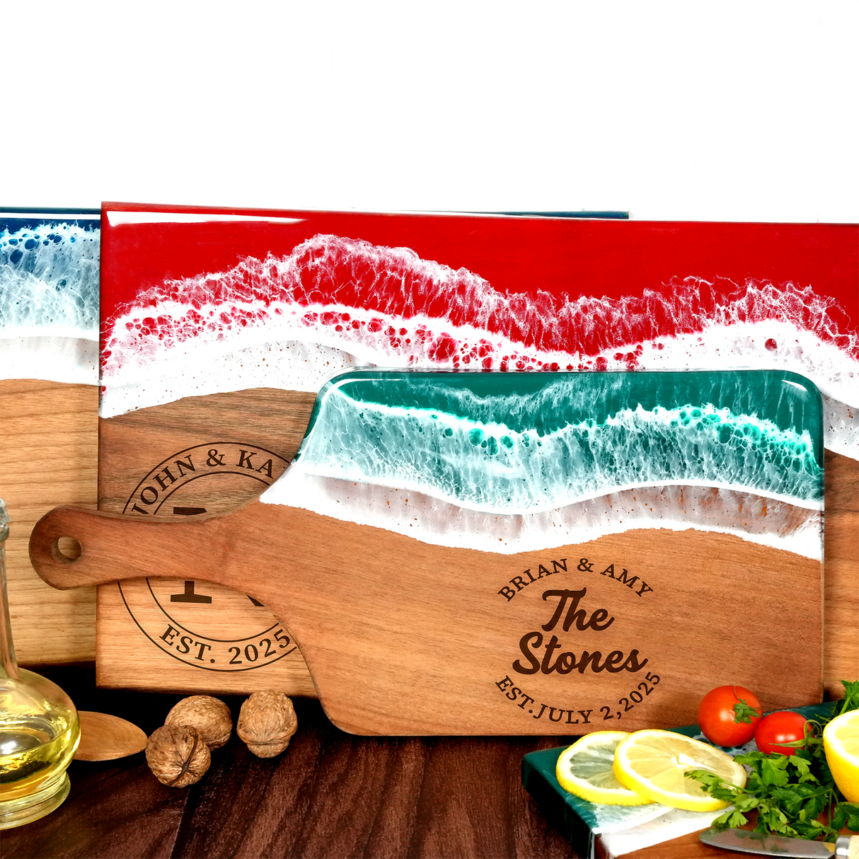 Personalized Couple Gift Resin Ocean Walnut Cutting Board, Wedding Gift, Christmas, Engagement Gift, Anniversary Gift, Charcuterie Board