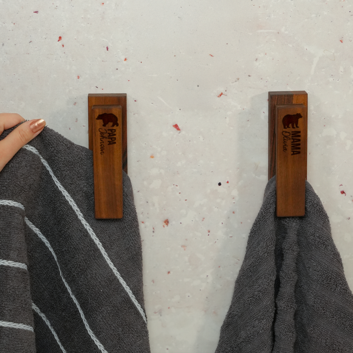 Personalized Wood Towel Holder with Metal Ball Grip: Modern Wall Mounted Coat Rack, Kitchen Decor