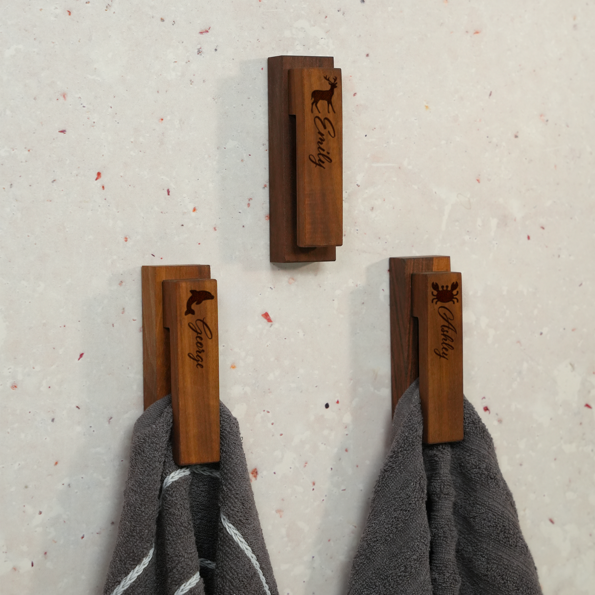 Personalized Wood Towel Holder with Metal Ball Grip: Modern Wall Mounted Coat Rack, Kitchen Decor