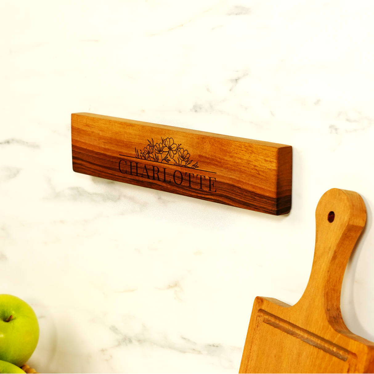Wooden Chef Knife Display Magnetic Board: Personalized Kitchen Organizer Rack, Engraved Stand for Mom