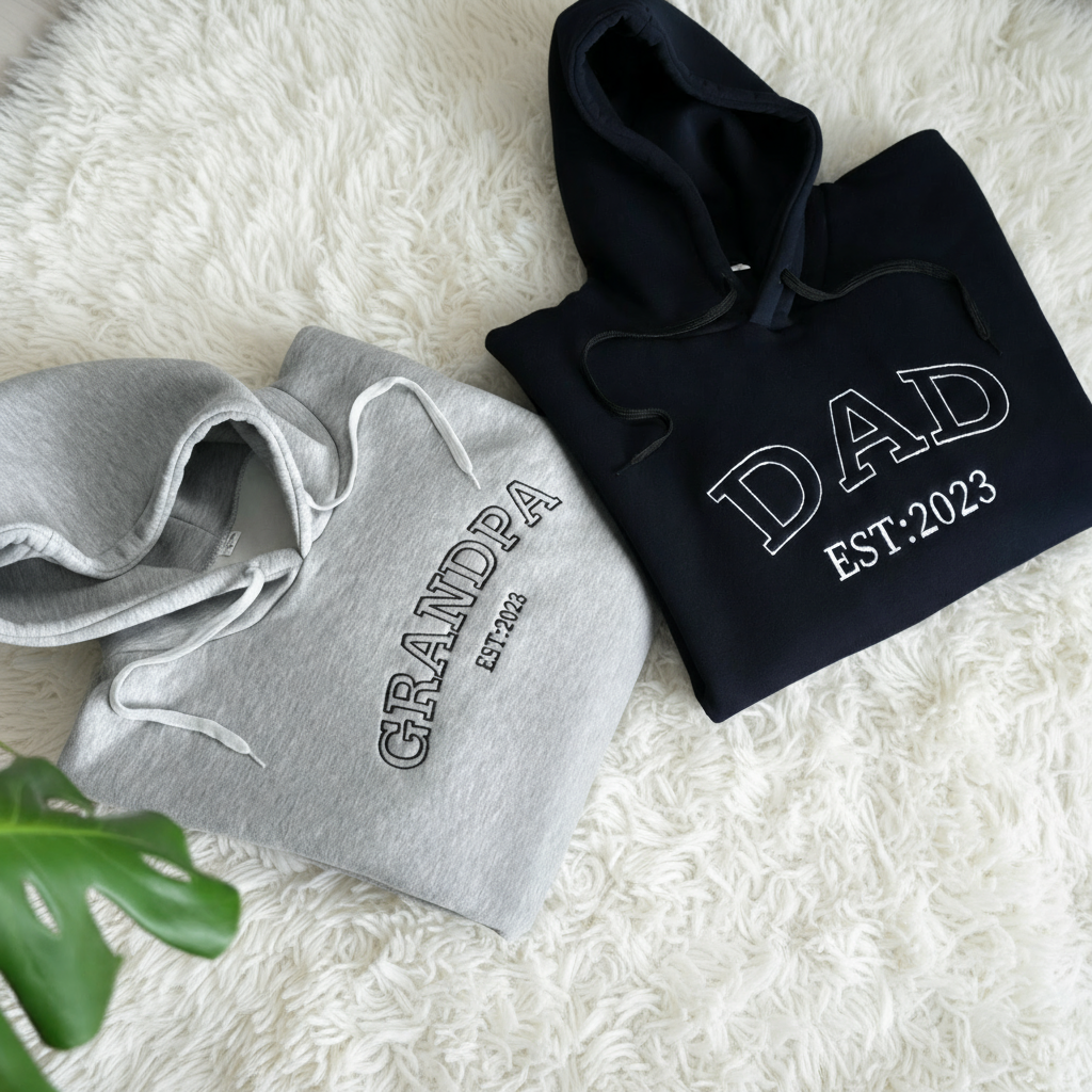Custom Embroidered Mom & Dad Sweatshirt: Baby Name On Sleeve, Pregnancy Announcement