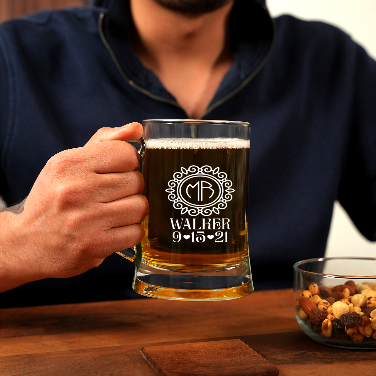 Personalized Beer Glass, Beer Mug with Handle, Anniversary Gift for Husband, Boyfriend Gift,Custom Couple Beer Glasses, Barware Gift for Him