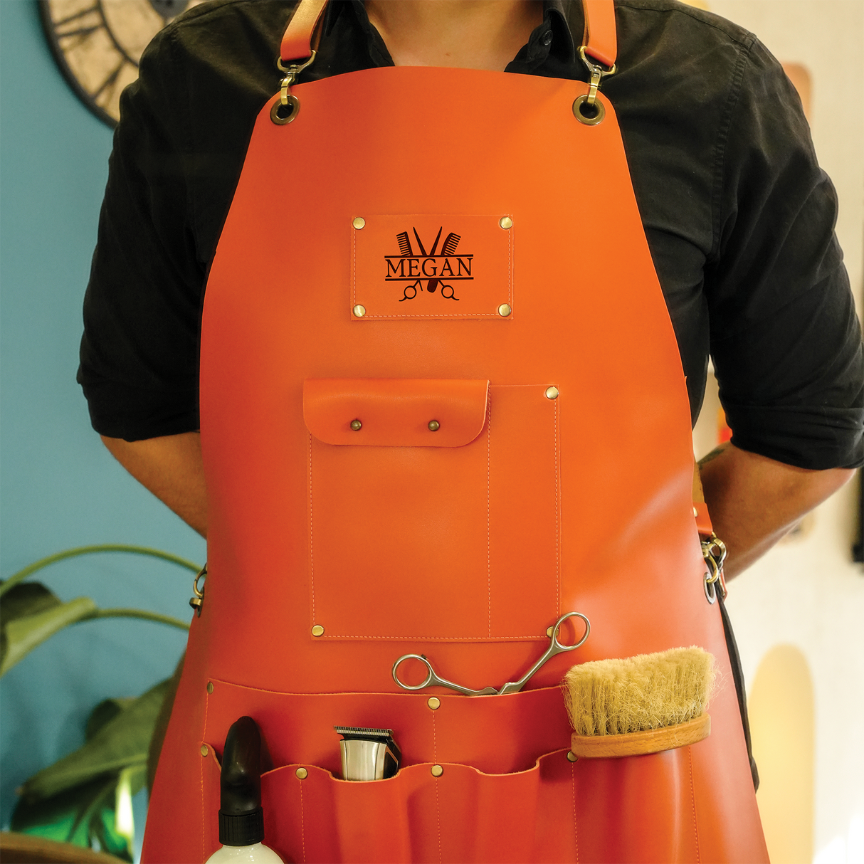 Custom Logo Leather Apron, Personalized Haircut Apron with Pockets, Womens Apron, Mens Apron, Leather Workshop Apron, Beauty Business Gifts