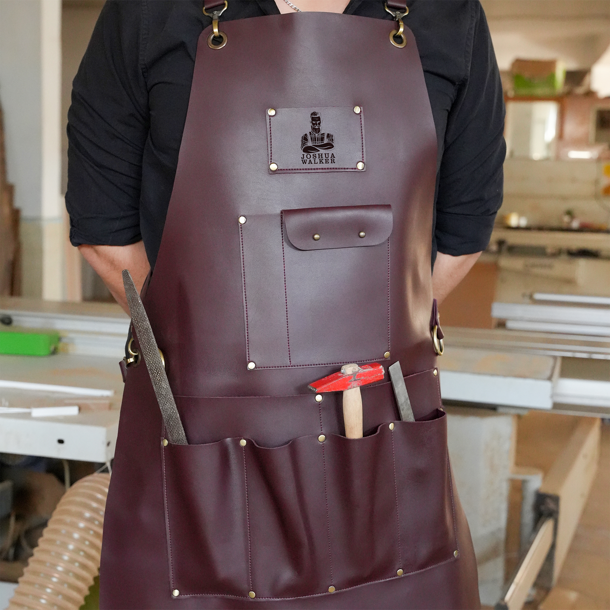 Mechanic Gift Custom Name Leather Apron with Pockets, Personalized Wood Workshop Apron, Apron for Men, Anniversary Gift, Fathers Day Gift