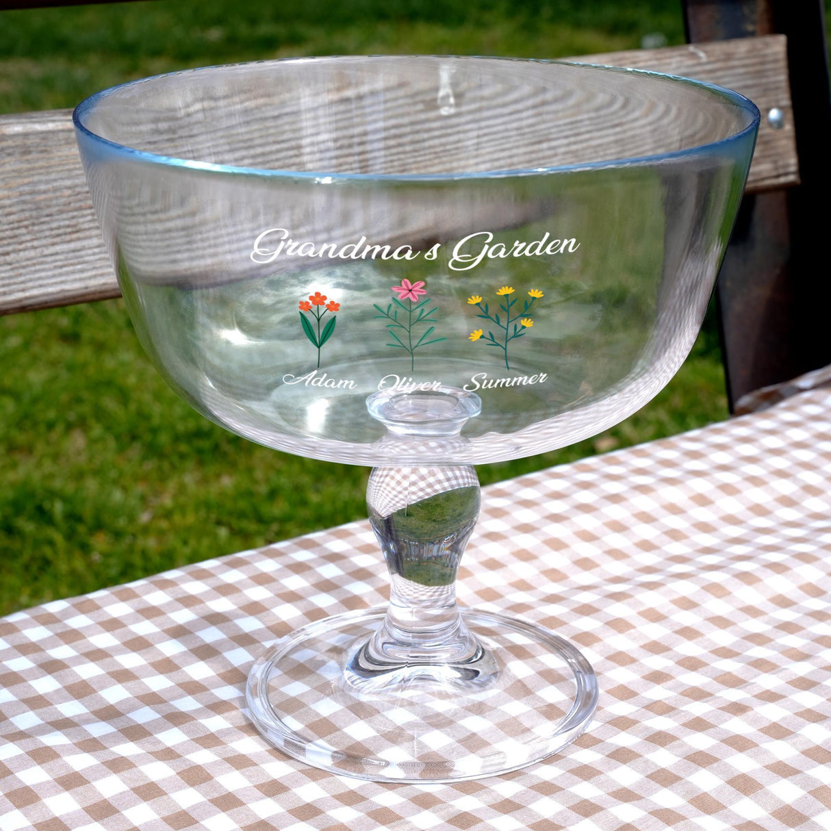 Grandma’s Garden Glass Cake Stand: Personalized Cake Dome, Clear Glass Platter for Family Kitchen
