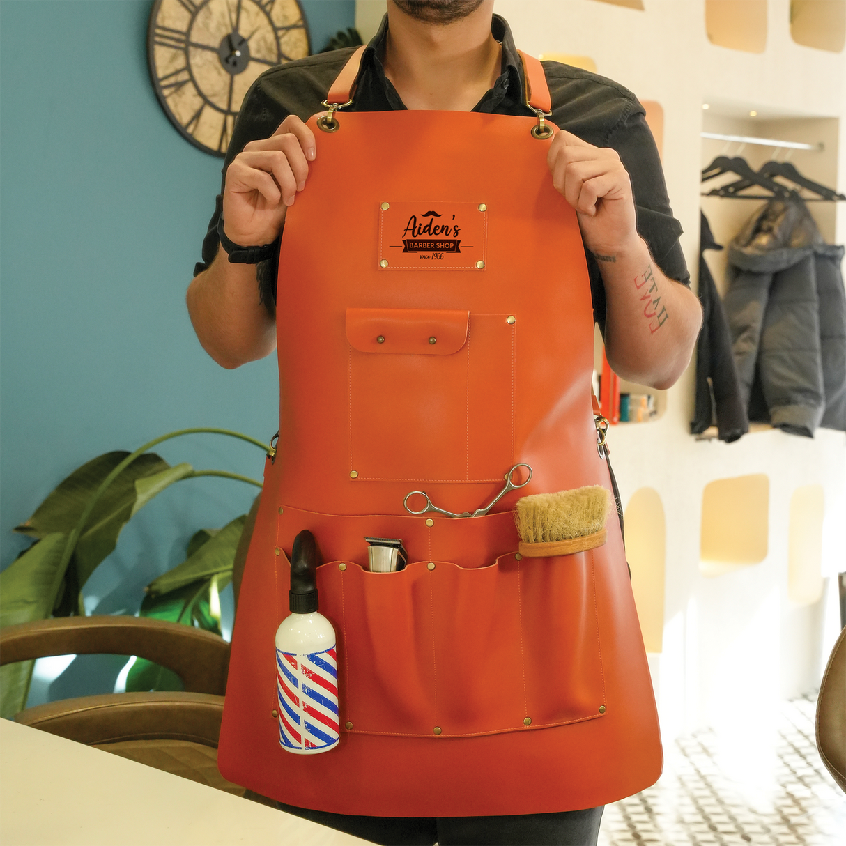 Customized Leather Barber Apron for Men, Personalized Work Apron with Pocket, Barber Gift, Beauty Business Gift,Hair Stylist Salon Gift Idea