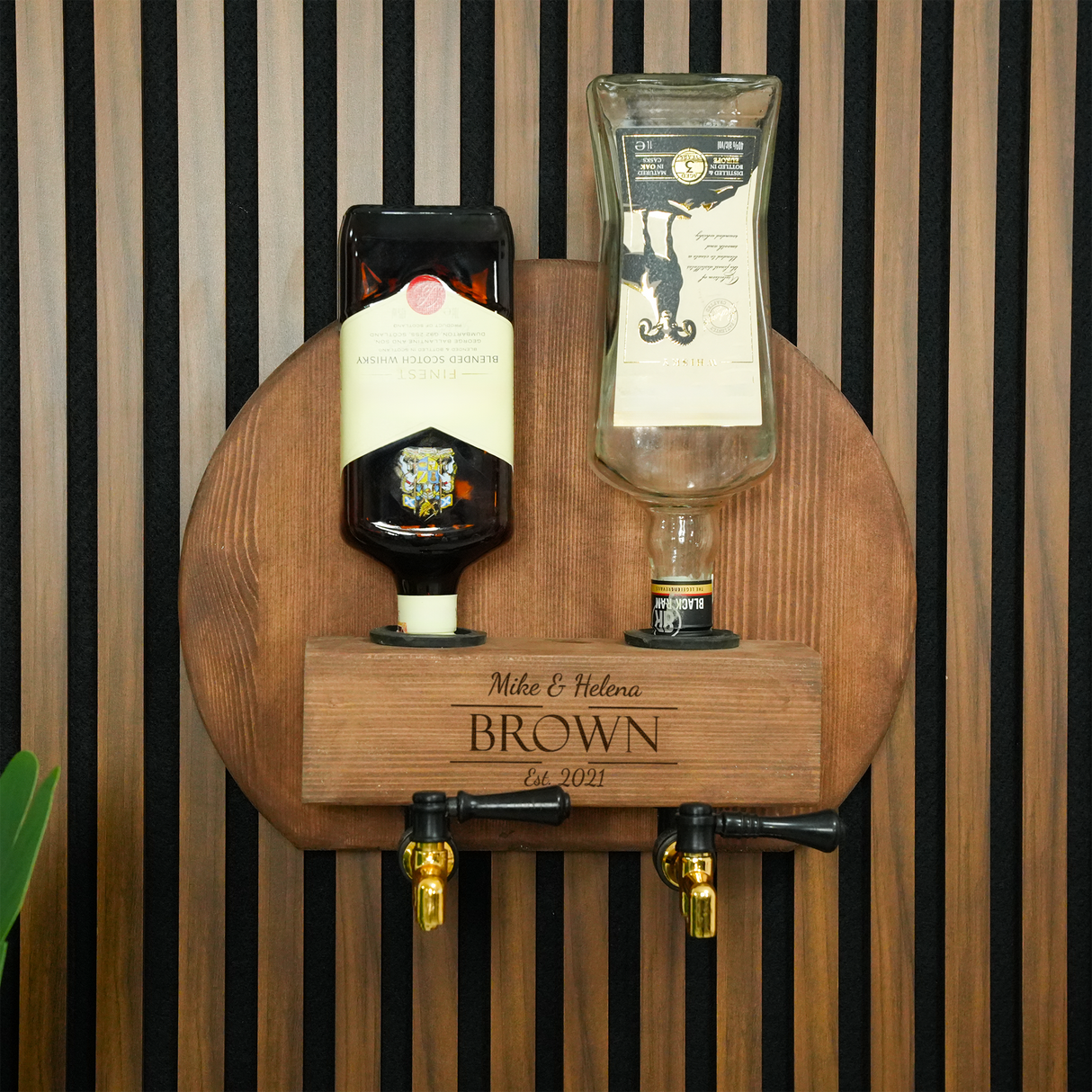 Personalized Whiskey Liquor Dispenser with Engraved Glasses: Newlywed Bar Decor