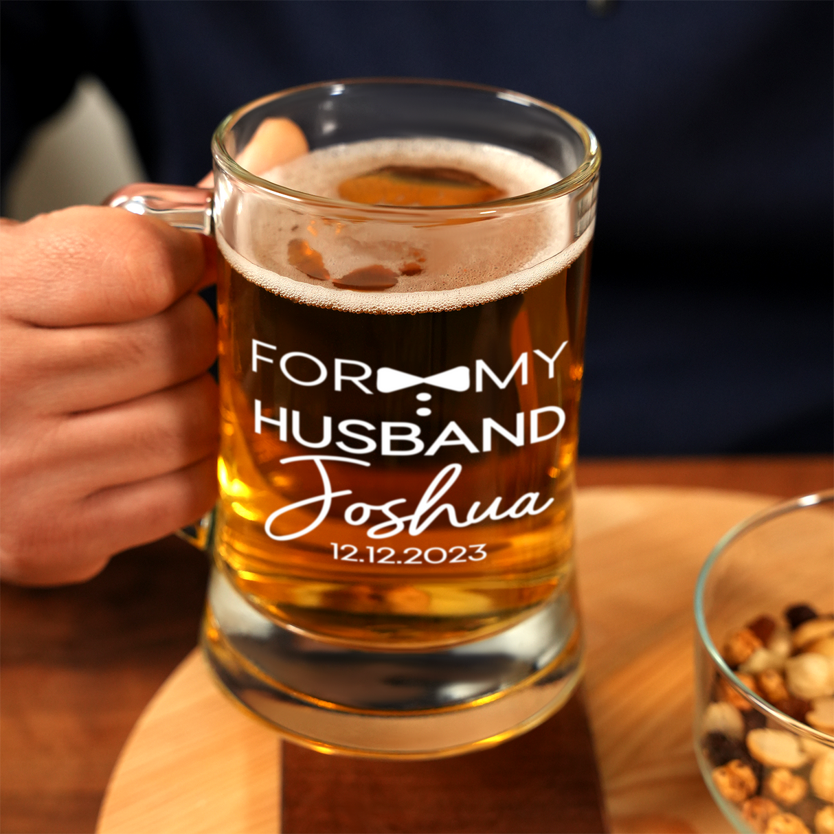 Personalized Beer Mug, Custom Monogram Engraved Glasses, Beer Gifts for Dad, Boyfriend Anniversary Gift, Barware Gift for Men, Beer Glass