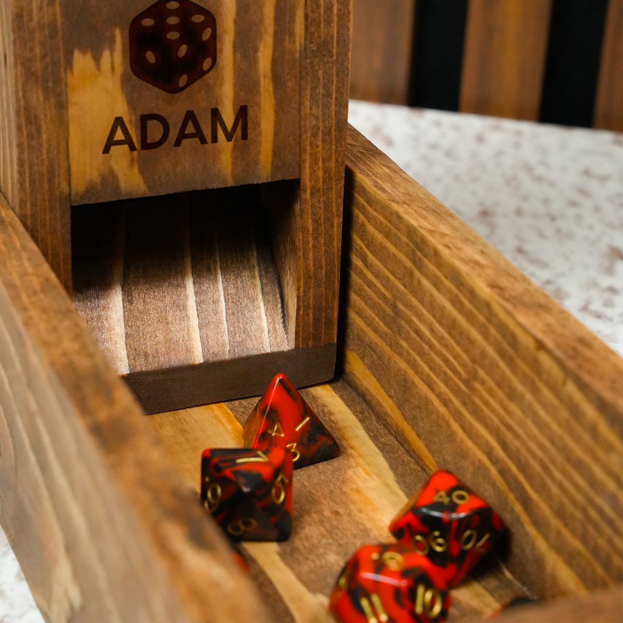 Wooden Tabletop RPG Dice Tower with Tray: Custom Dice Roller for Fantasy Game Nights