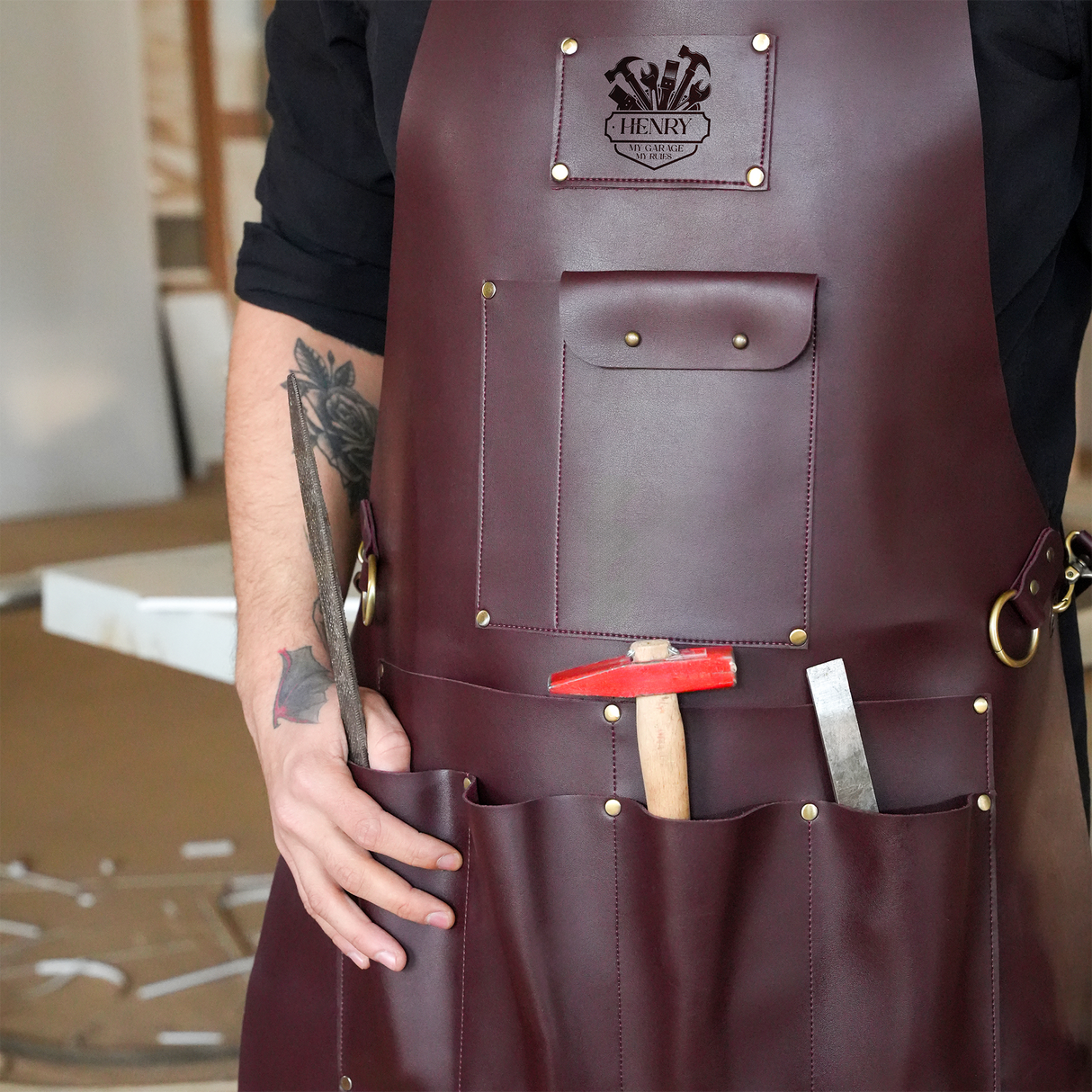 Custom Leather Apron Woodworker Gift, Mechanic Gift, Gift for Him, Personalized Logo Workshop Apron, Garden Apron, Mens Apron with Pockets