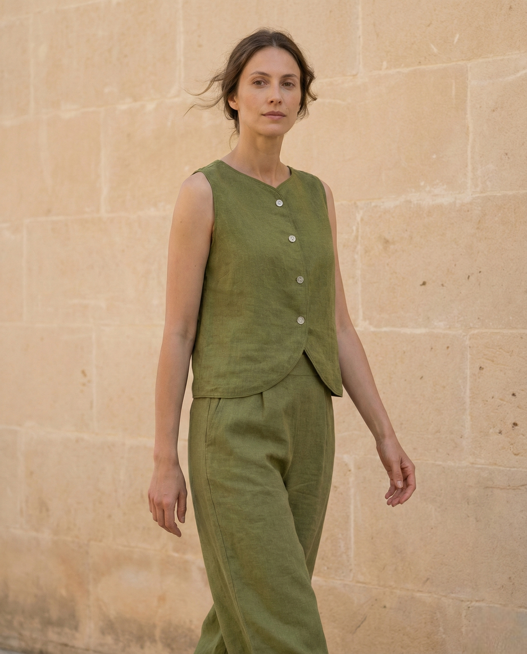 Modern Linen Vest for Women: Sleeveless Button Front Minimalist Top