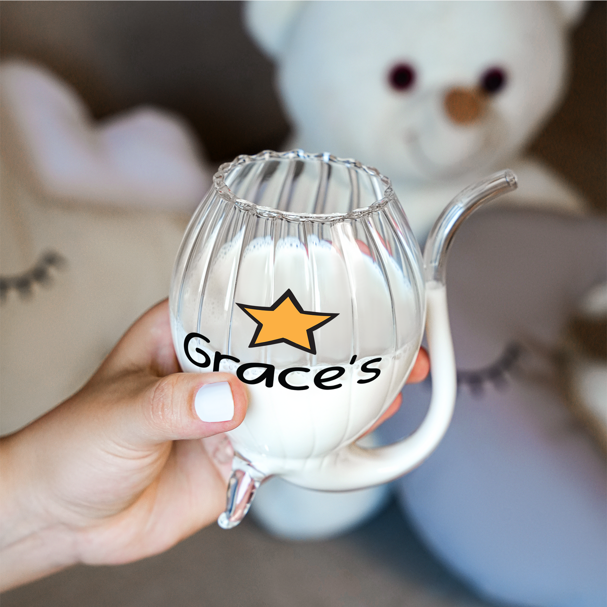 Personalized Glass Cups with Straw, Custom Kids Name Milk Glass, Toddler Birthday Gift, Daughter Gift, Borosilicate Drink Glasses, Christmas