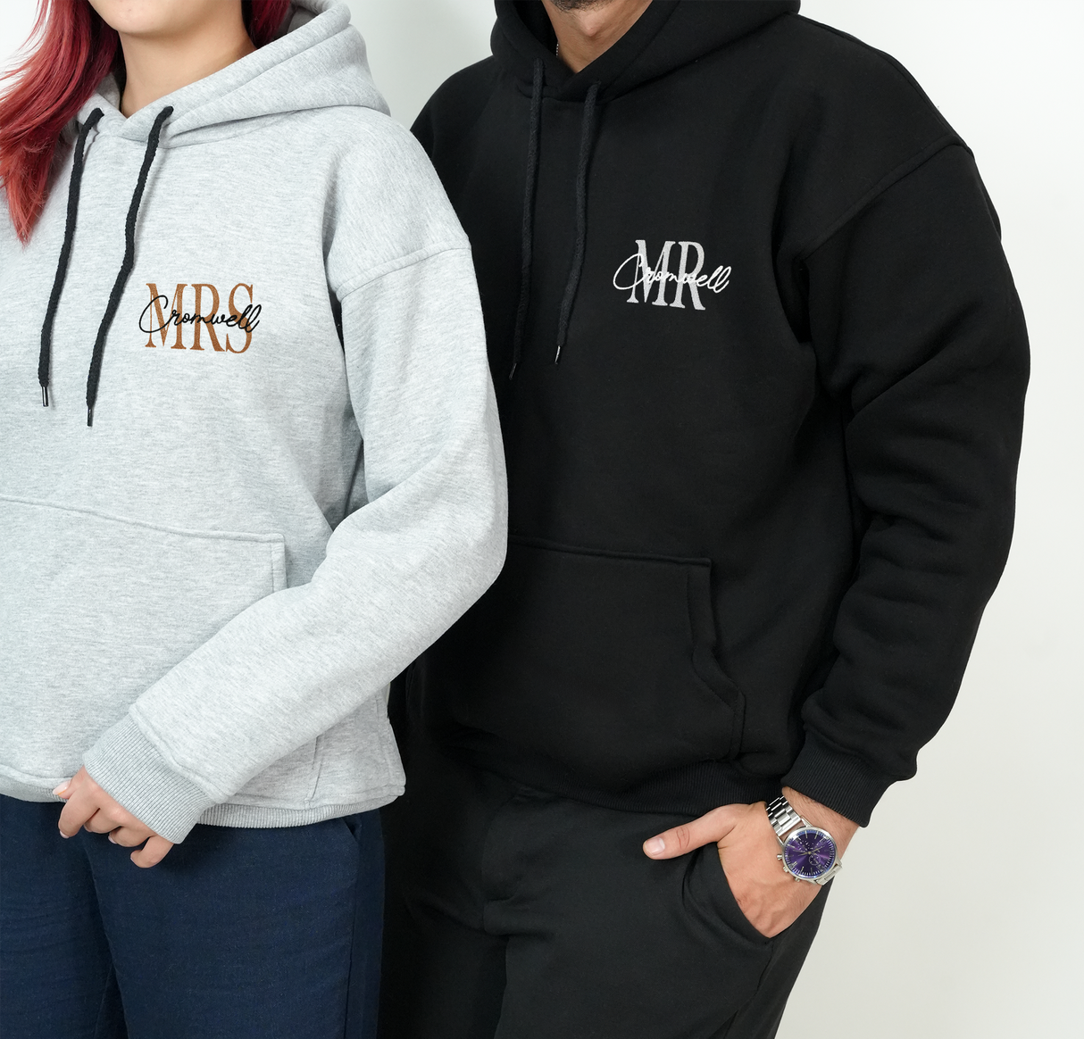 Personalized Mr Mrs Hoodie with Last Name Embroidered Honeymoon Apparel: Engagement Gift for Couple