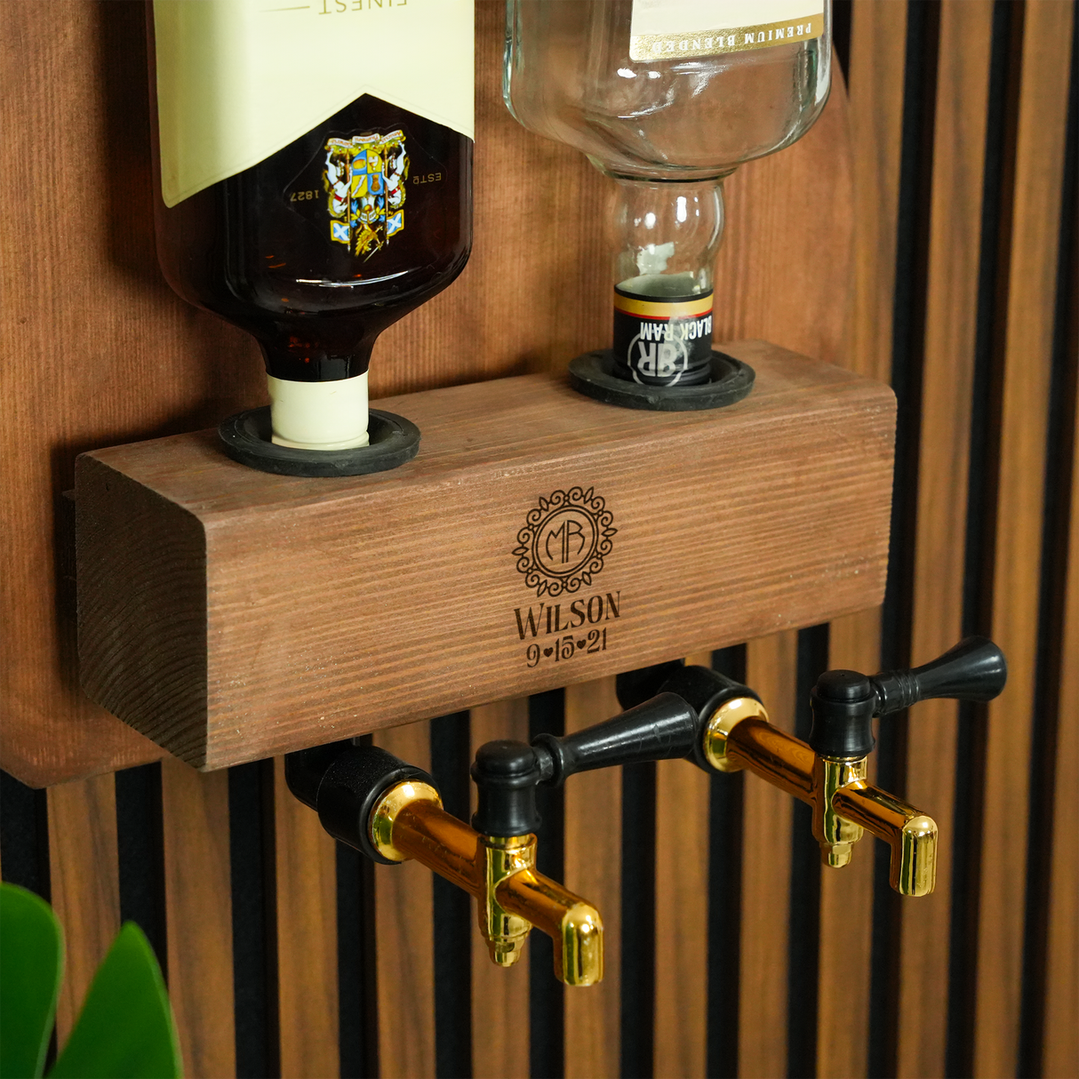 Personalized Whiskey Liquor Dispenser with Engraved Glasses: Newlywed Bar Decor