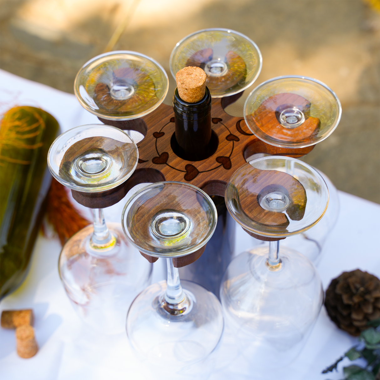 Custom Engraved Walnut Wine Bottle Holder: Rustic Wooden Caddy with Style Options