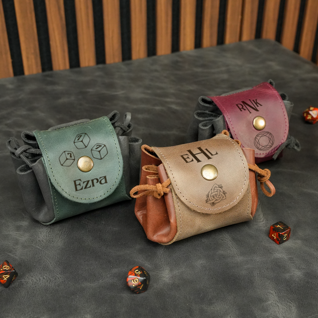 Personalized Engraved RPG Dice Bag: Custom Leather Dice Pouch for Tabletop Games