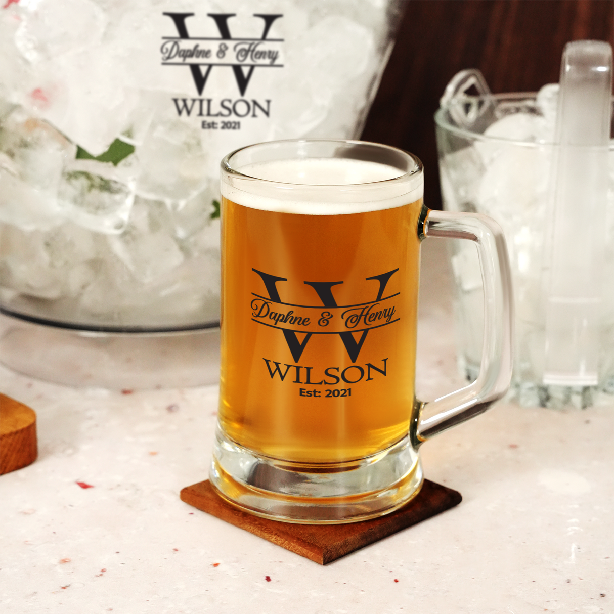 Personalized Beer Mug, Custom Monogram Engraved Glasses, Beer Gifts for Dad, Boyfriend Anniversary Gift, Barware Gift for Men, Beer Glass
