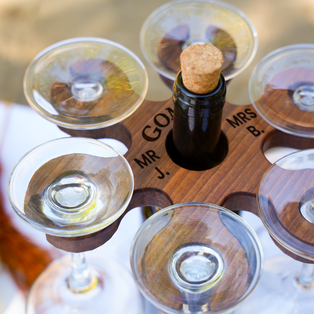 Personalized Wooden Wine Rack for Tabletop: Engraved Glass Holder for Anniversaries