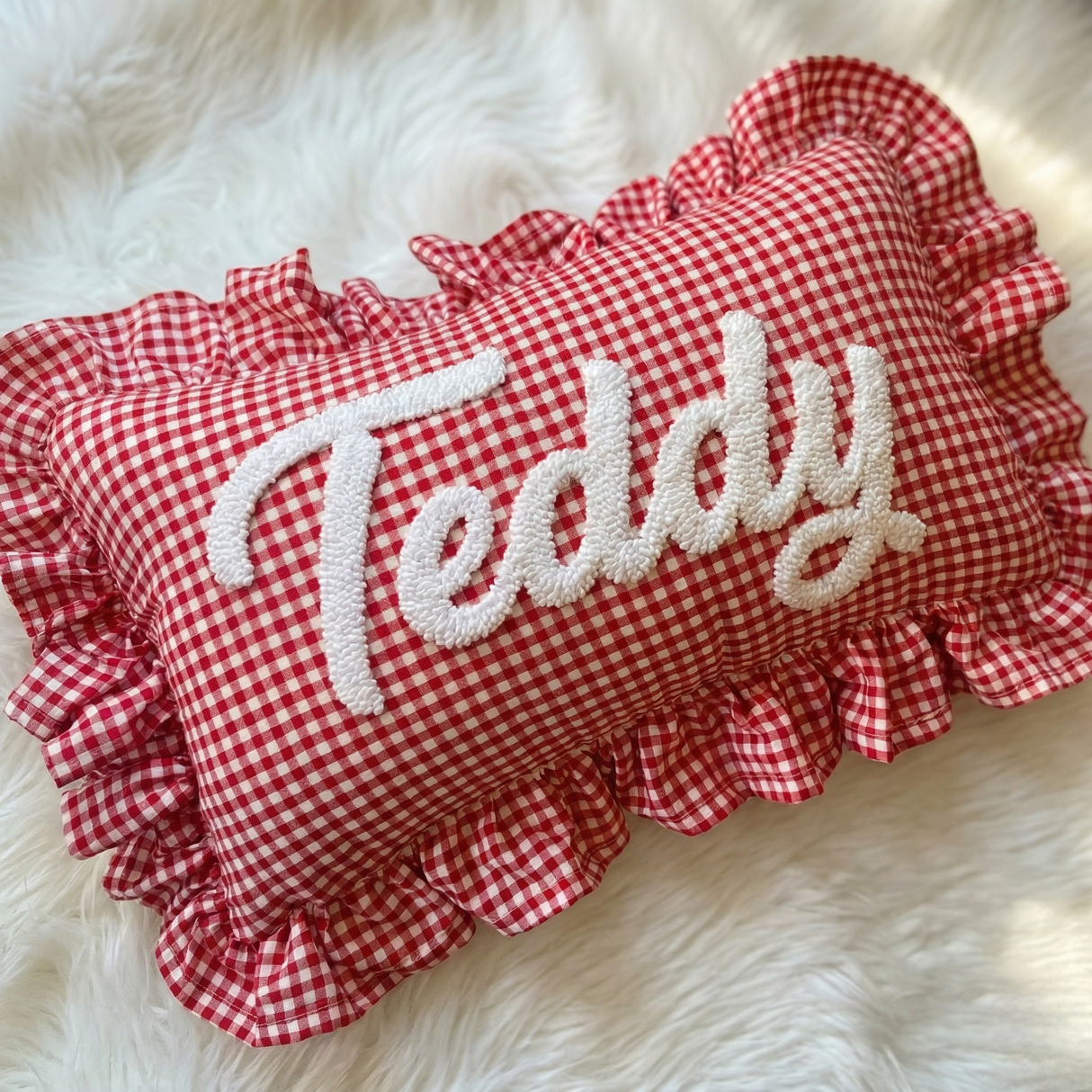 Personalized Name Punch Needle Ruffle Pillow: Custom Baby Monogram Gift