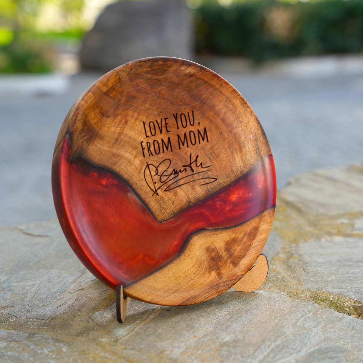 Wood and Epoxy Personalized Kitchen Platter: Custom Engraved Rustic Tray for Serving