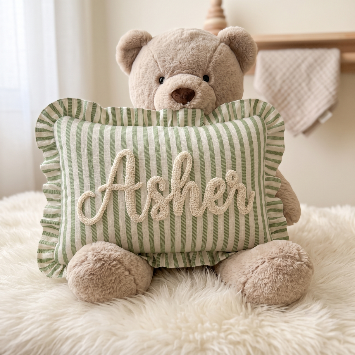 Personalized Name Embroidered Pillow, Custom Monogram Striped Dorm Room Decor