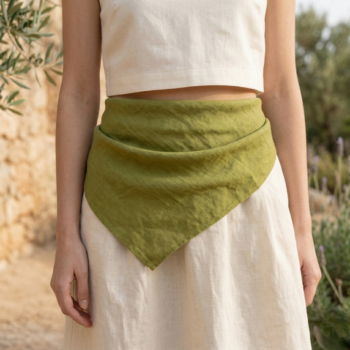 Minimal Linen Neckerchief: Multi Use Square Bandana Scarf