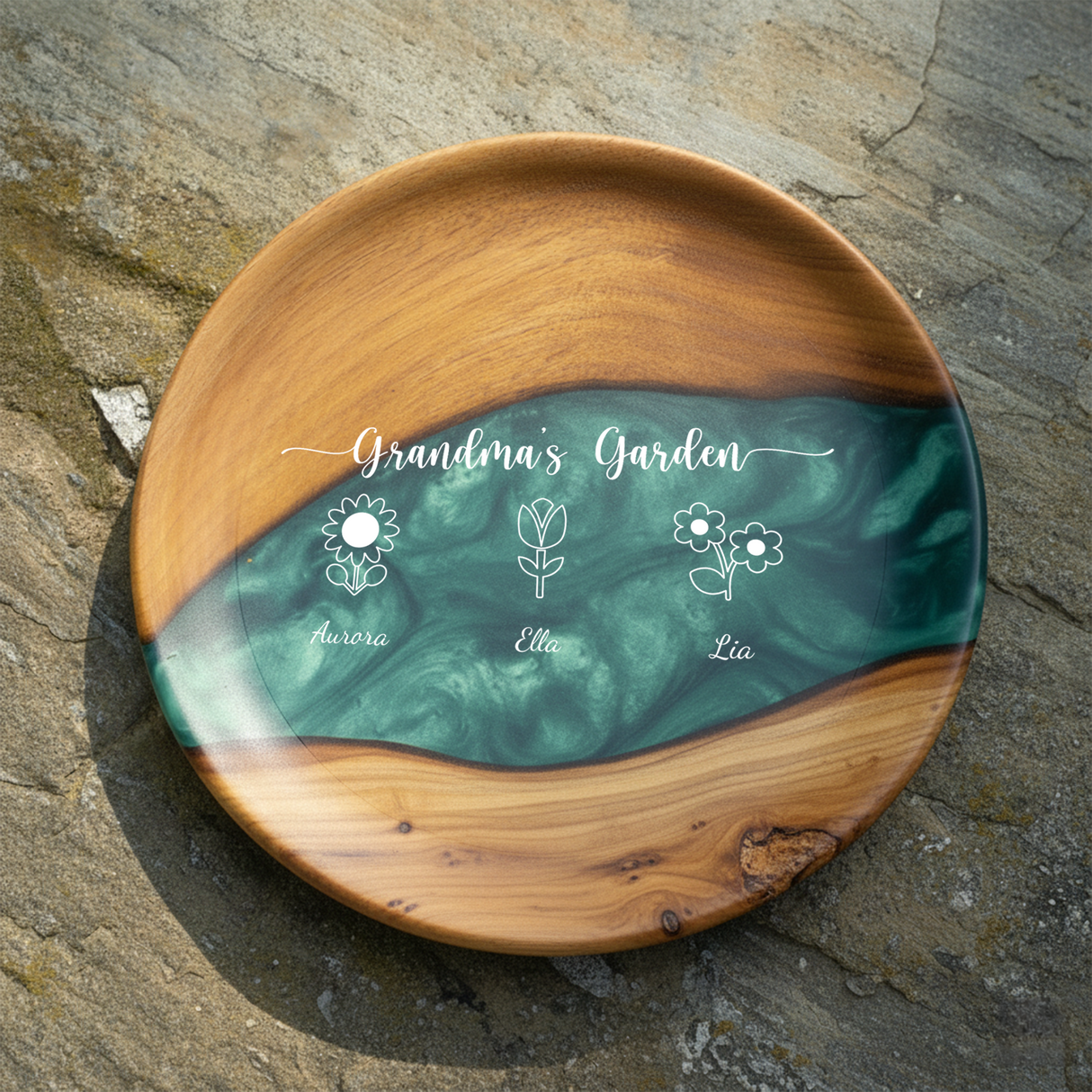 Custom Birth Month Flower Grandma’s Garde Wooden Plate: Mom Christmas Gift