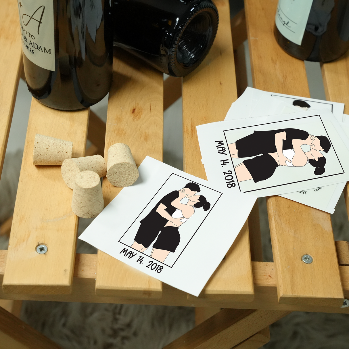 Custom Faceless Portrait Wine Label: Minimalist Illustration for Anniversary or Valentine's Day