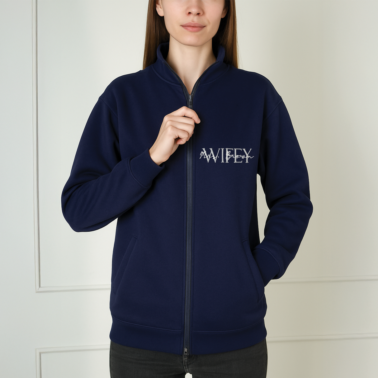 Embroidered Wifey Crewneck with Date on Sleeve: Personalized Future Mrs Sweatshirt, Wedding Gift for Bride