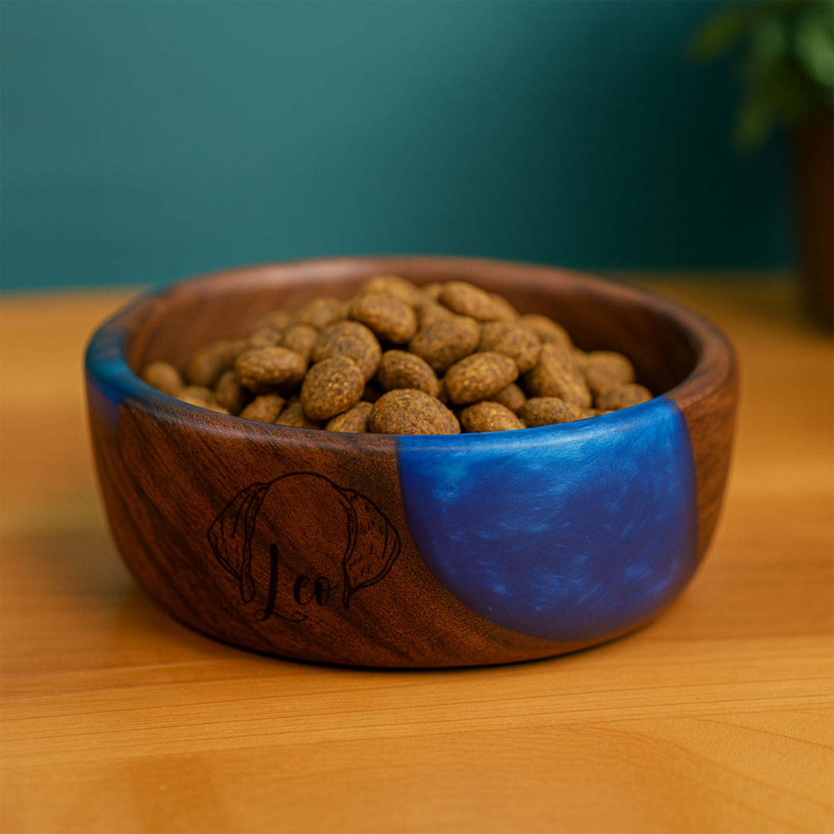 Custom Dog Ears Pet Feeding Bowl: Personalized Resin Wooden Dish for Dogs or Cats
