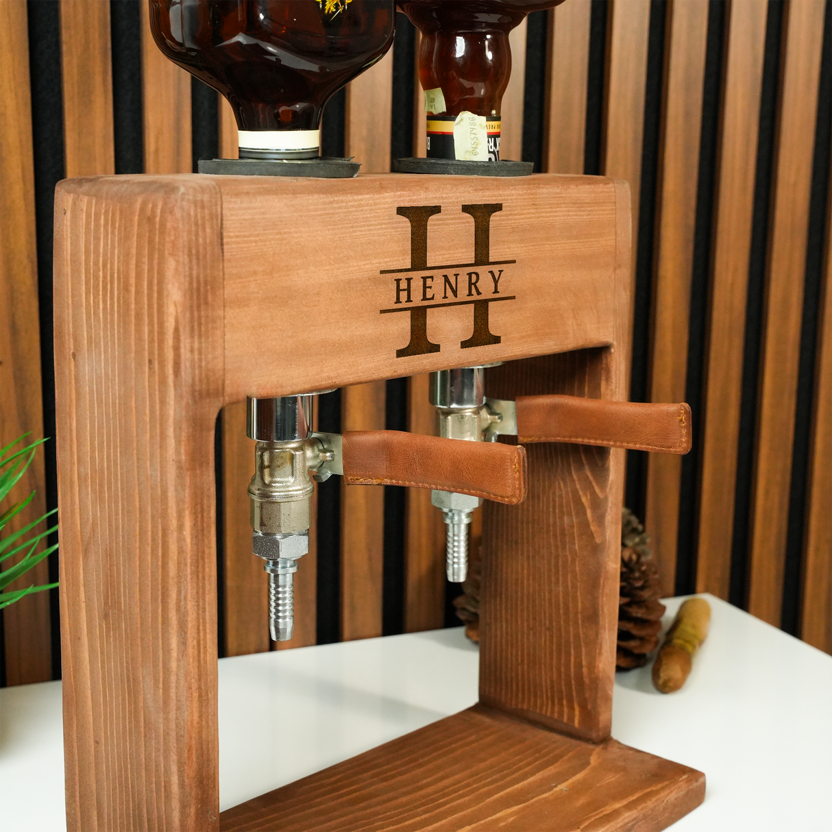 Personalized Wooden Whiskey Dispenser: Liquor Tap for Home Bar, Wedding Gift Ideas