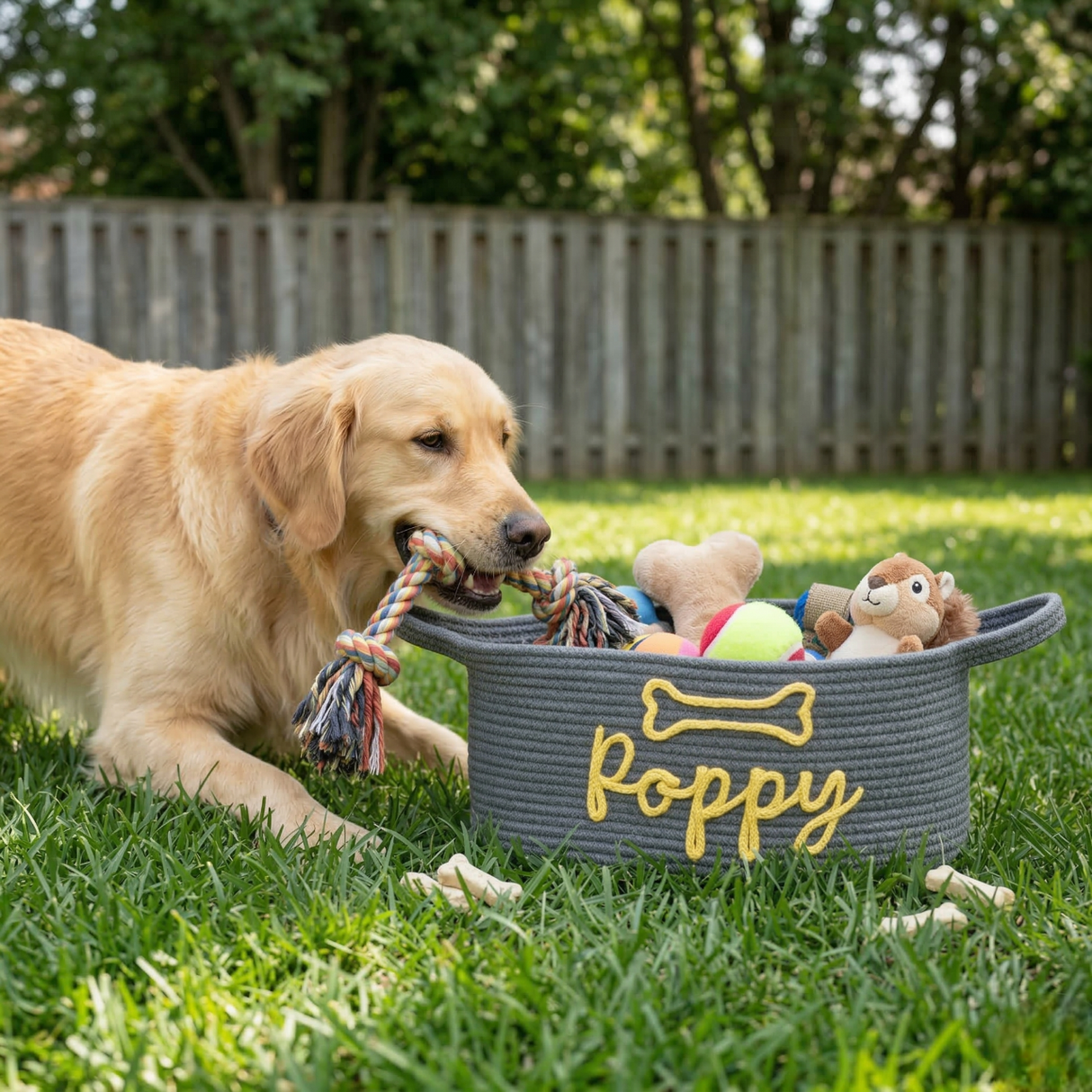 Personalized Pet Storage Basket: Custom Name Dog or Cat Toy Organizer