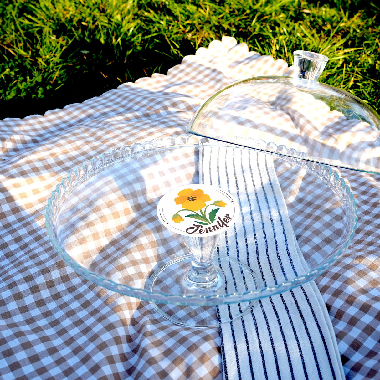Personalized Smash Cake Stand: Glass Dessert Display with Lid, Baby First Birthday Party Table Decor