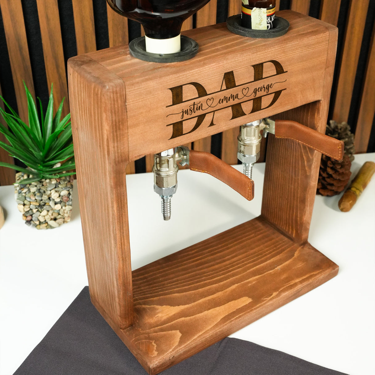Personalized Wooden Whiskey Decanter: Custom Liquor Gift for Dad, Man Cave Decor