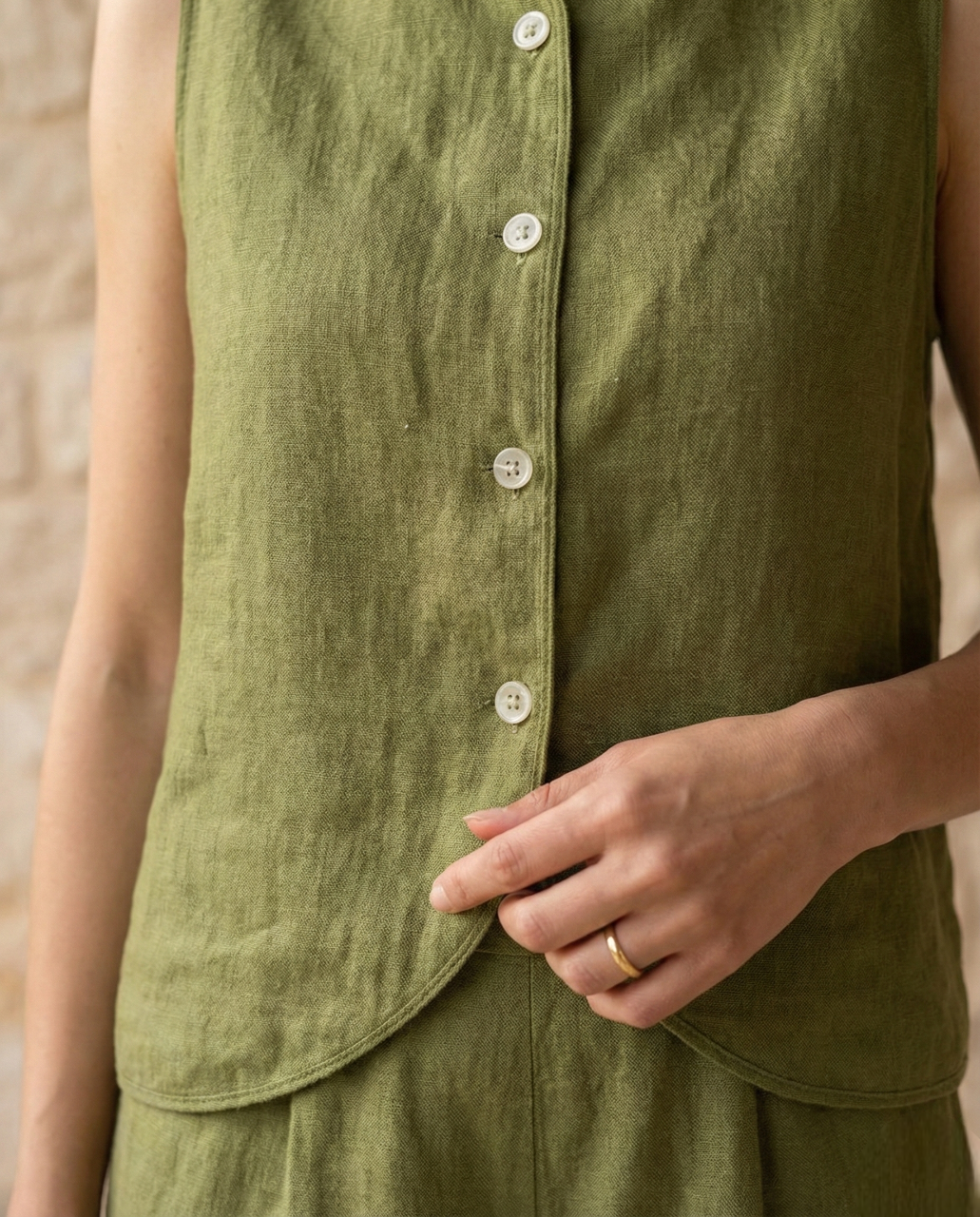 Modern Linen Vest for Women: Sleeveless Button Front Minimalist Top