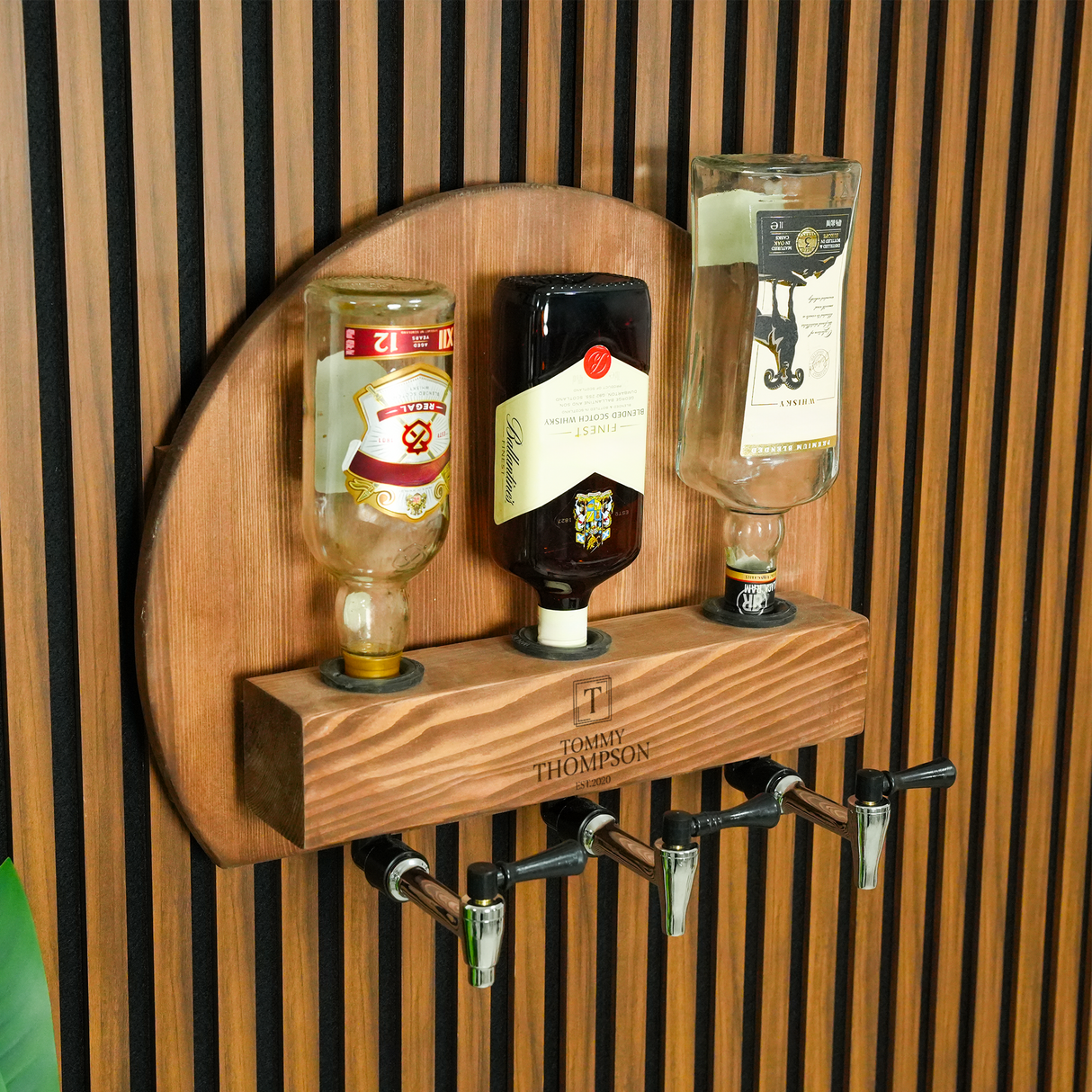Personalized Whiskey Liquor Dispenser with Engraved Glasses: Newlywed Bar Decor