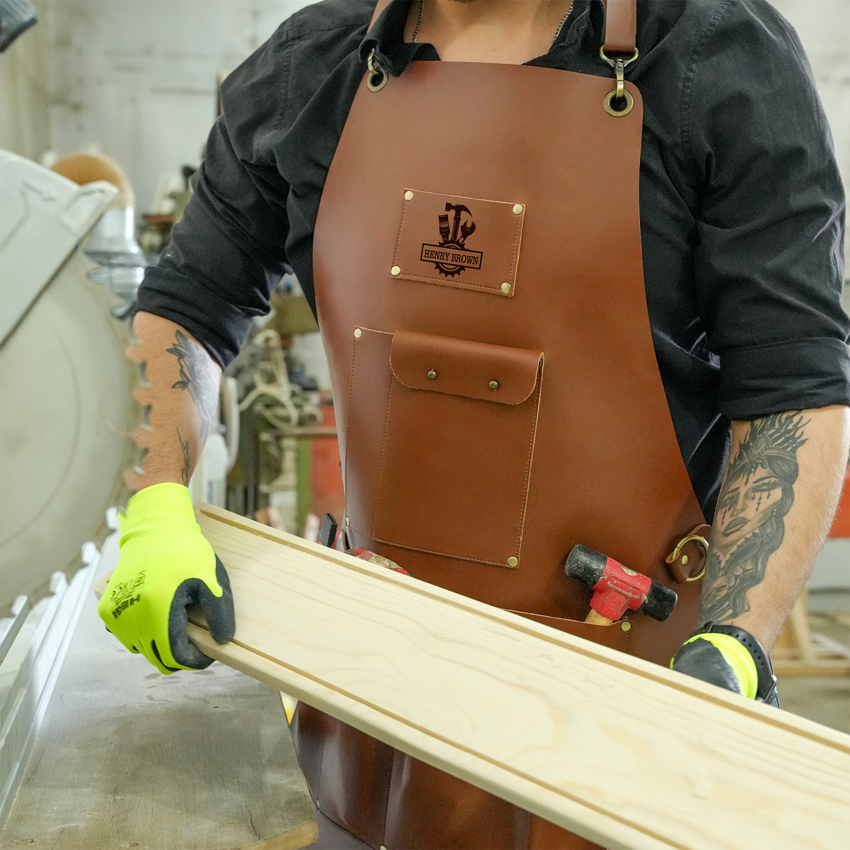 Mechanic Gift Custom Name Leather Apron with Pockets, Personalized Wood Workshop Apron, Apron for Men, Anniversary Gift, Fathers Day Gift