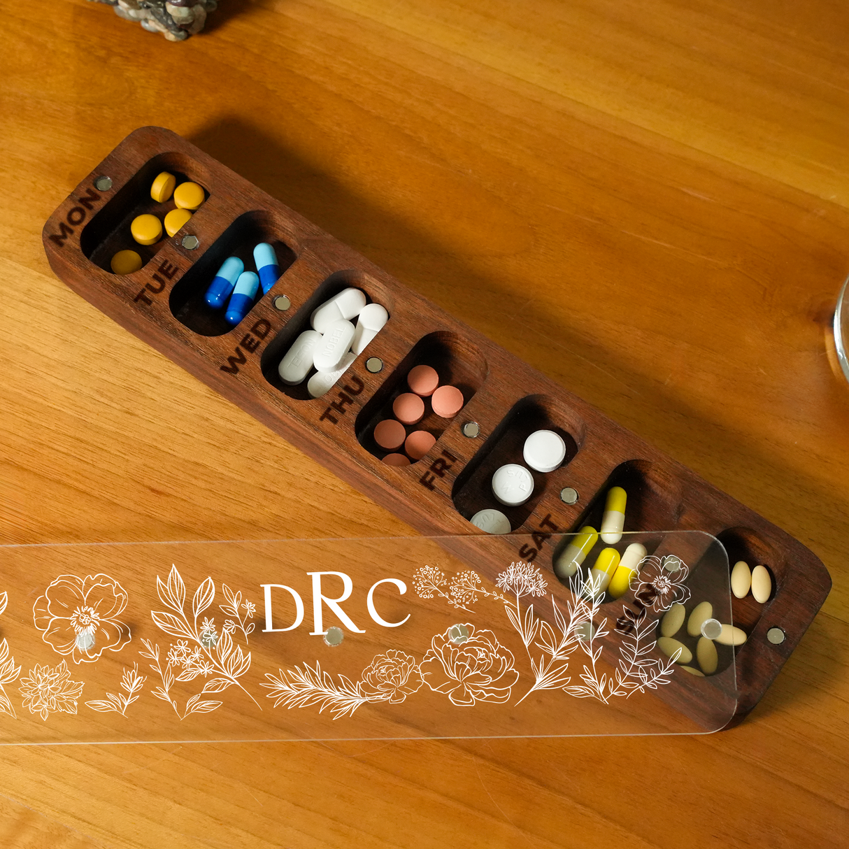 Custom Round Pill Box with Lid: Personalized Weekly Medicine Organizer Gift