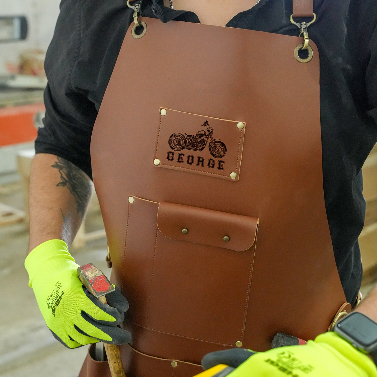 Personalized Workshop Apron with Tool Pocket, Custom Leather Chef Apron, Barbecue Apron, Fathers Day Gift, Gardening Apron, Anniversary Gift