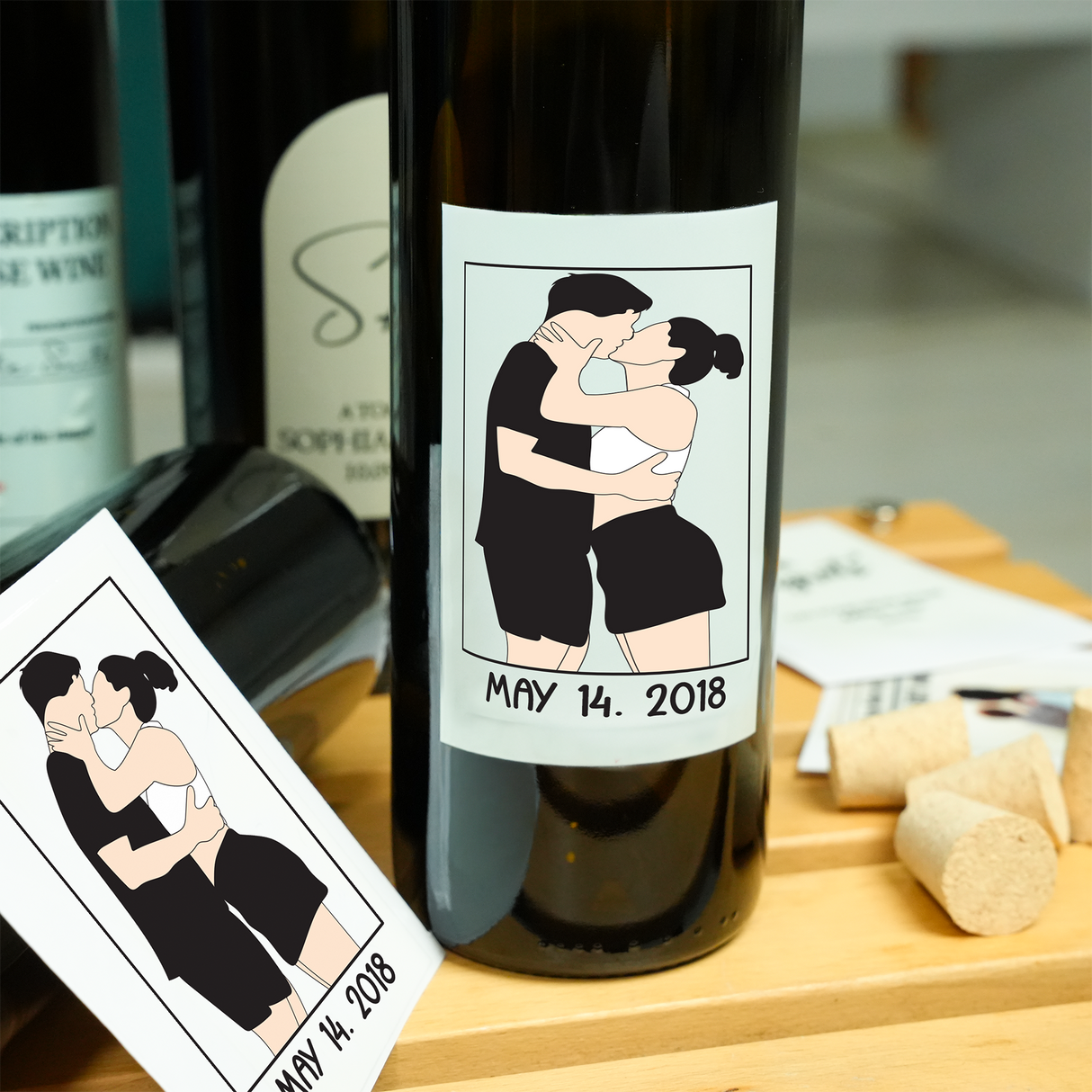 Custom Faceless Portrait Wine Label: Minimalist Illustration for Anniversary or Valentine's Day
