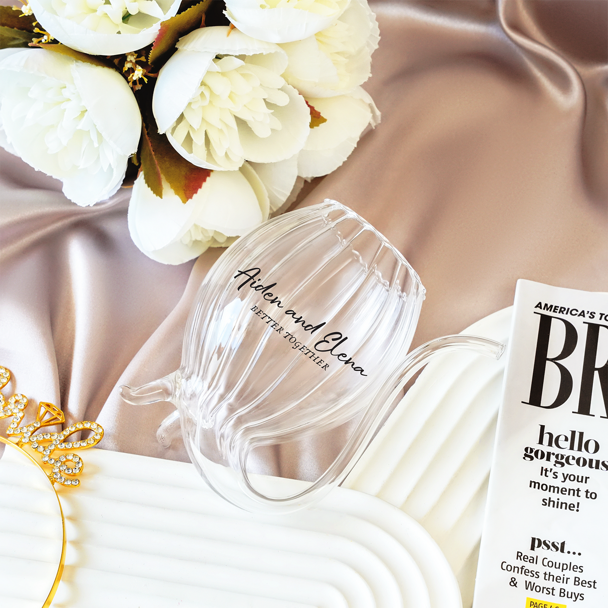 Personalized Bridesmaid Wedding Cocktail Glass, Bridal Shower Gift, Maid of Honor Gift, Custom Champagne Glasses with Straw, Future Mrs Gift
