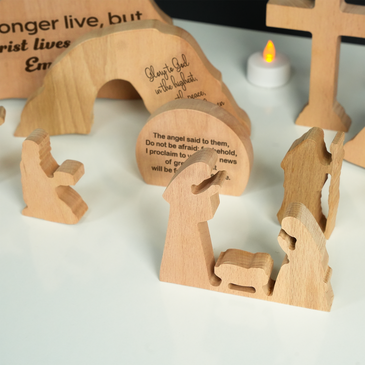 Personalized Nativity Scene Set: Birth of Jesus in Solid Wood, Religious Home Decor